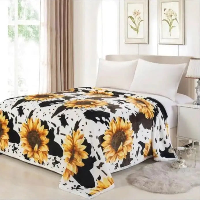 Sunflower W/Cow print Oversized Blanket